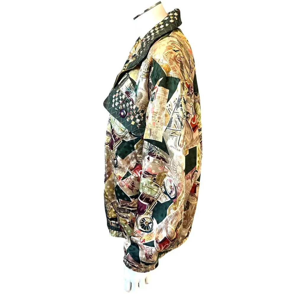 Mureli Small All Silk Wearable Art Vintage Jacket Retro Graphic Print Luxury Chi - Picture 3 of 12